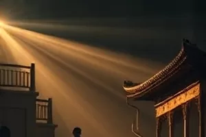 竞技动画《墨色飞行棋》横版海报，巨型棋盘与墨迹飞溅